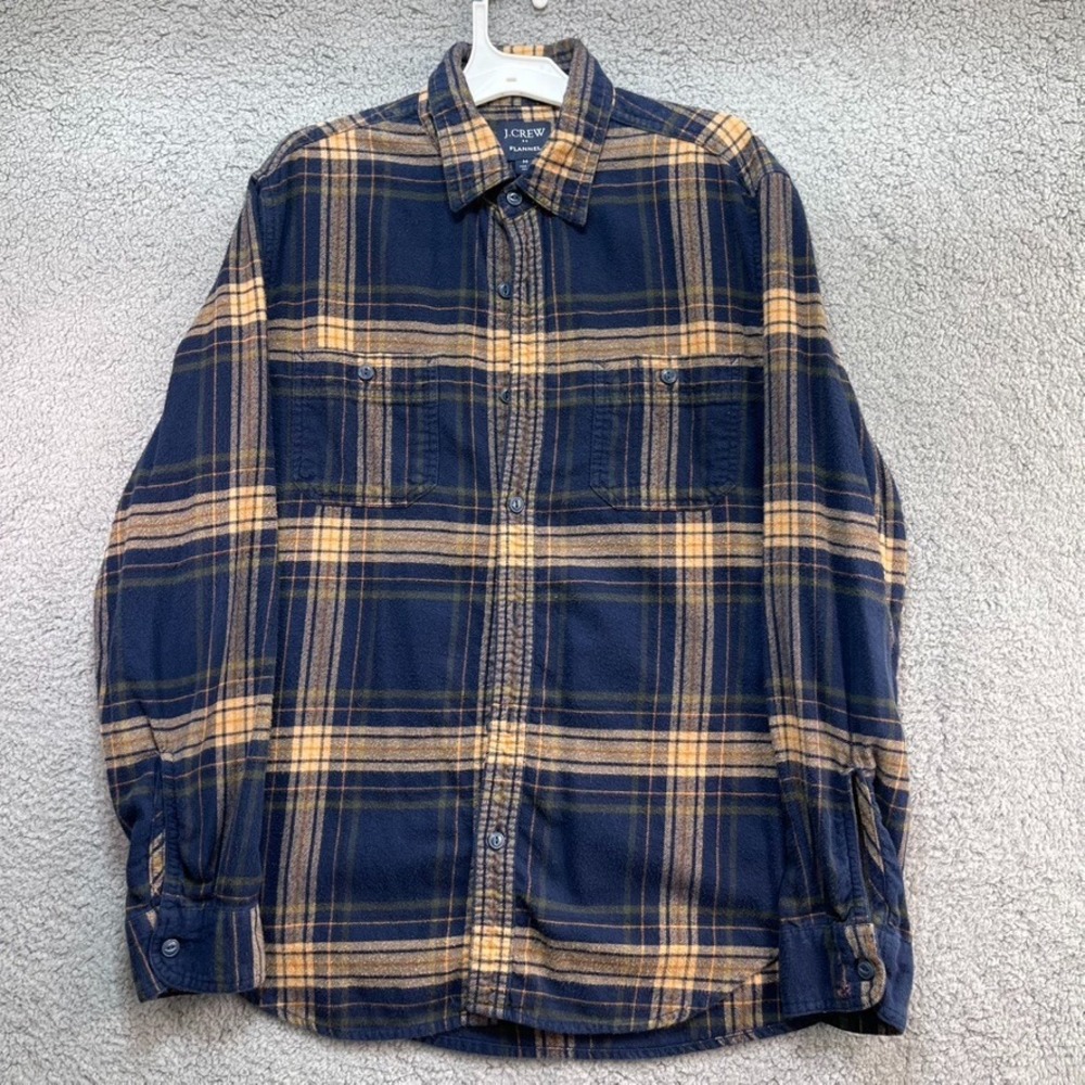 J.Crew Flannel Shirt Adult Medium Yellow Blue Rustic Plaid Outdoors‎ mens